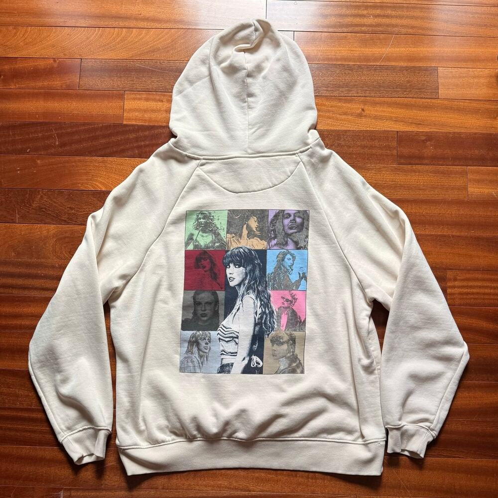 Official Taylor Swift The Eras Tour Cream Hoodie Size XL Multicolor Graphic Back